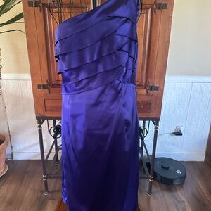 London Style Blue Ruched One Shoulder Gown